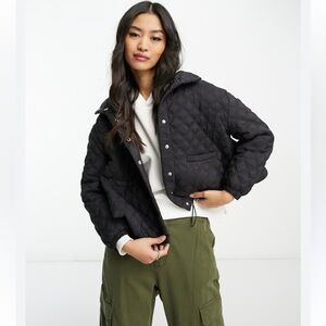 URBAN REVIVO Cropped Padded Quilted Jacket In Black
